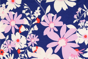 Viskose Jersey mit Blumen, blau, 0,5 m